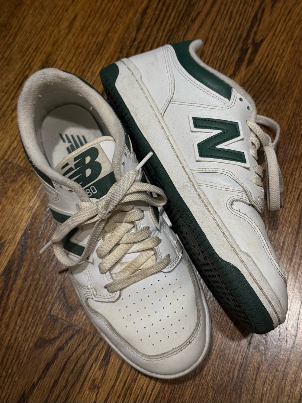 New Balance White and Dark Green Low-Top Sneakers